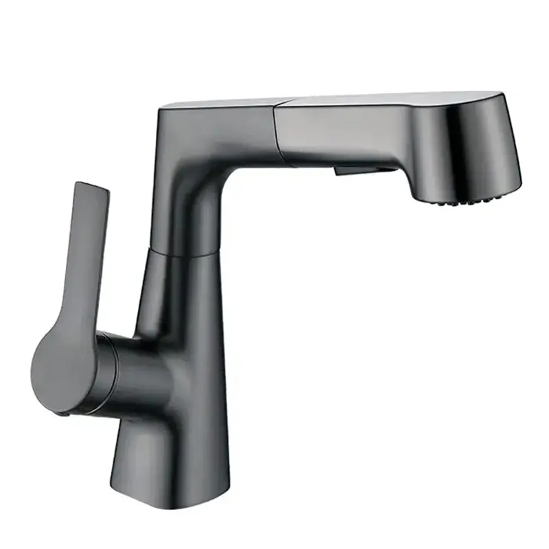 Rubinetto miscelatore vintage a un foro in zinco grigio canna di fucile rubinetto telescopico estraibile a una maniglia per acqua calda e fredda per il bagno