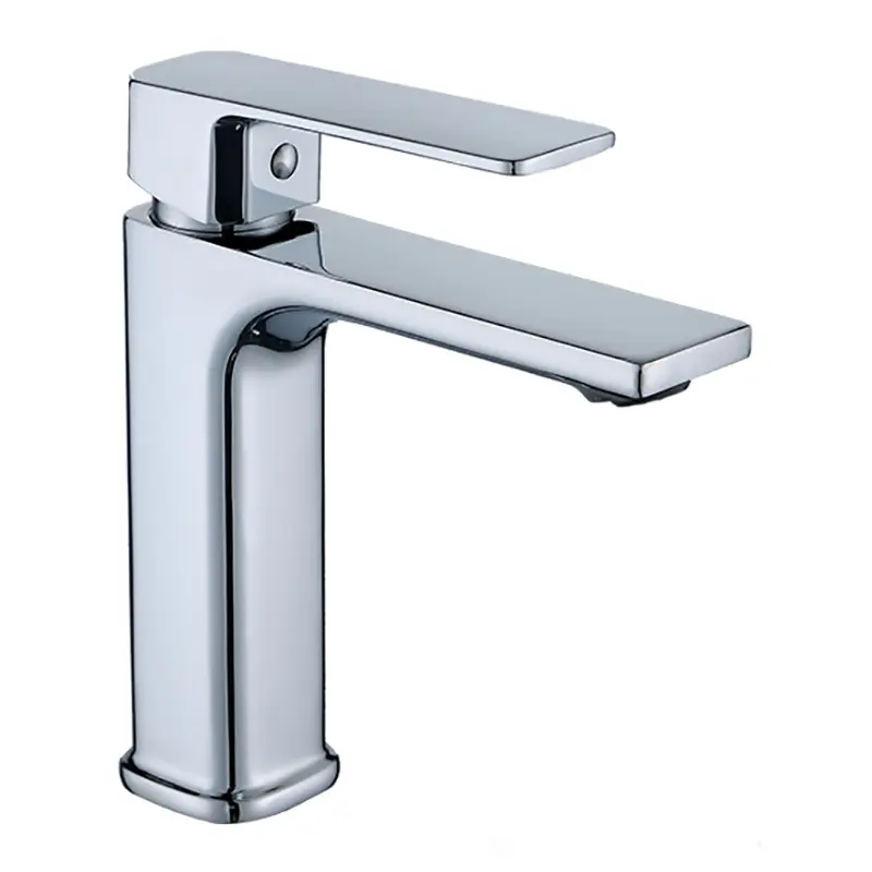 Robinet mitigeur de lavabo carré en zinc chromé pour salle de bains, avec mitigeur thermostatique pour eau chaude et froide