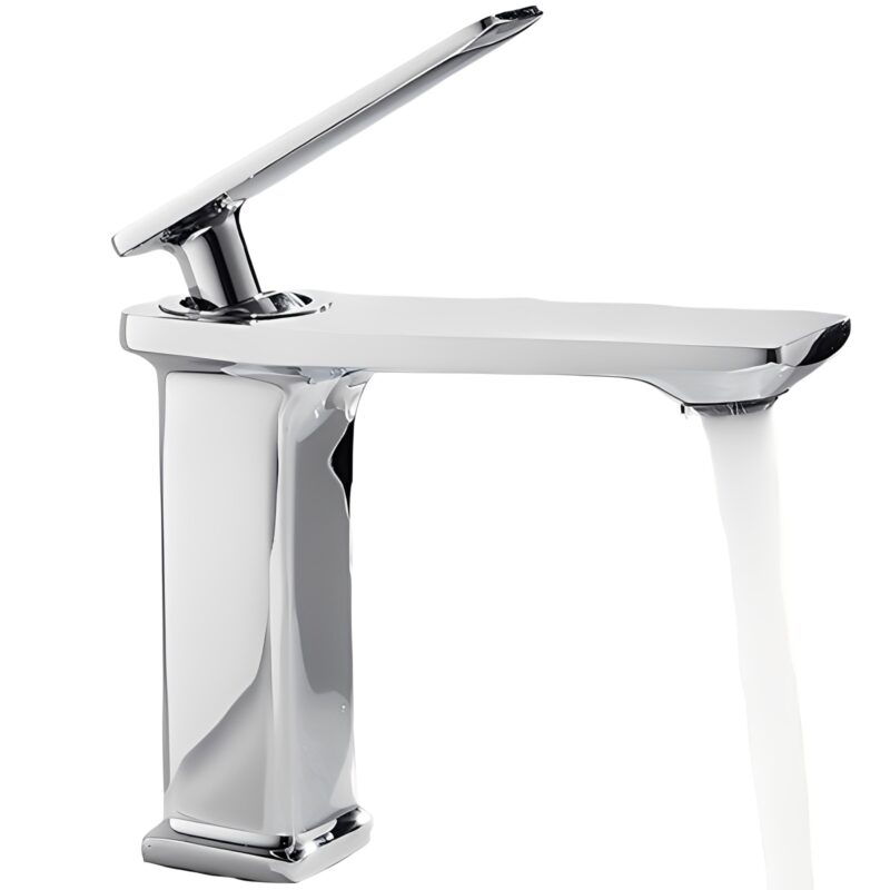 Modern Polished Deck Mounted Chrome Zinc Alloy Hot Cold Water Faucet with Ceramic Valve Core Single Handle Metered Feature Basin Tap