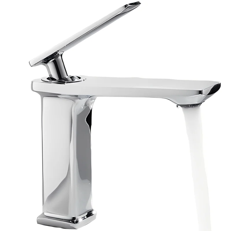 Modern Polished Deck Mounted Chrome Zinc Alloy Hot Cold Water Faucet with Ceramic Valve Core Single Handle Metered Feature Basin Tap