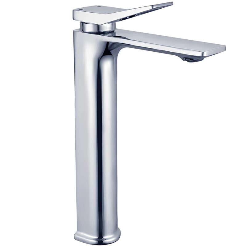 Contemporary Chrome Basin Faucet Ceramic Valve Core Deck Mounted Bathroom Modern Hall Sink Mixer Tap with Hot & Cold Water